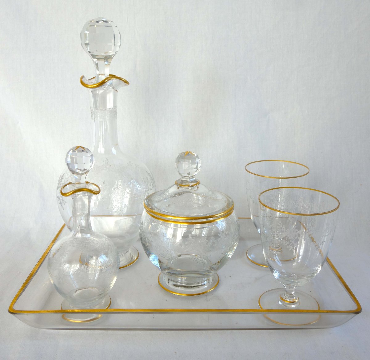 Baccarat, 6-piece Water Glass Set / Night Set In Crystal With A Gilded Récamier Sévigné Design-photo-2