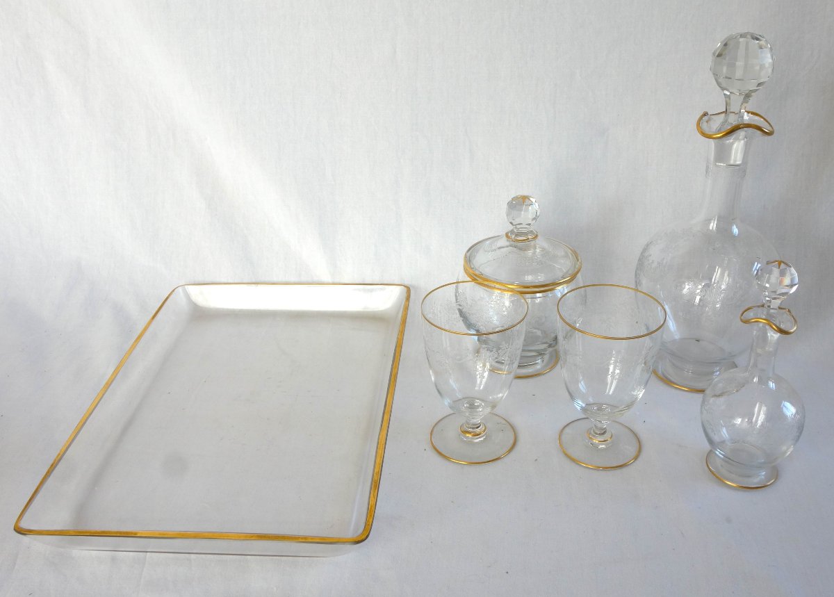 Baccarat, 6-piece Water Glass Set / Night Set In Crystal With A Gilded Récamier Sévigné Design-photo-3