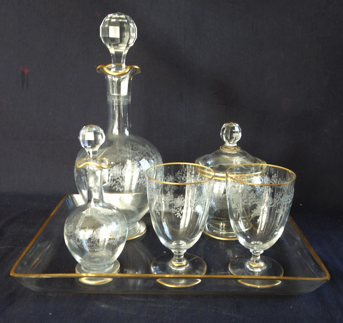 Baccarat, 6-piece Water Glass Set / Night Set In Crystal With A Gilded Récamier Sévigné Design-photo-7