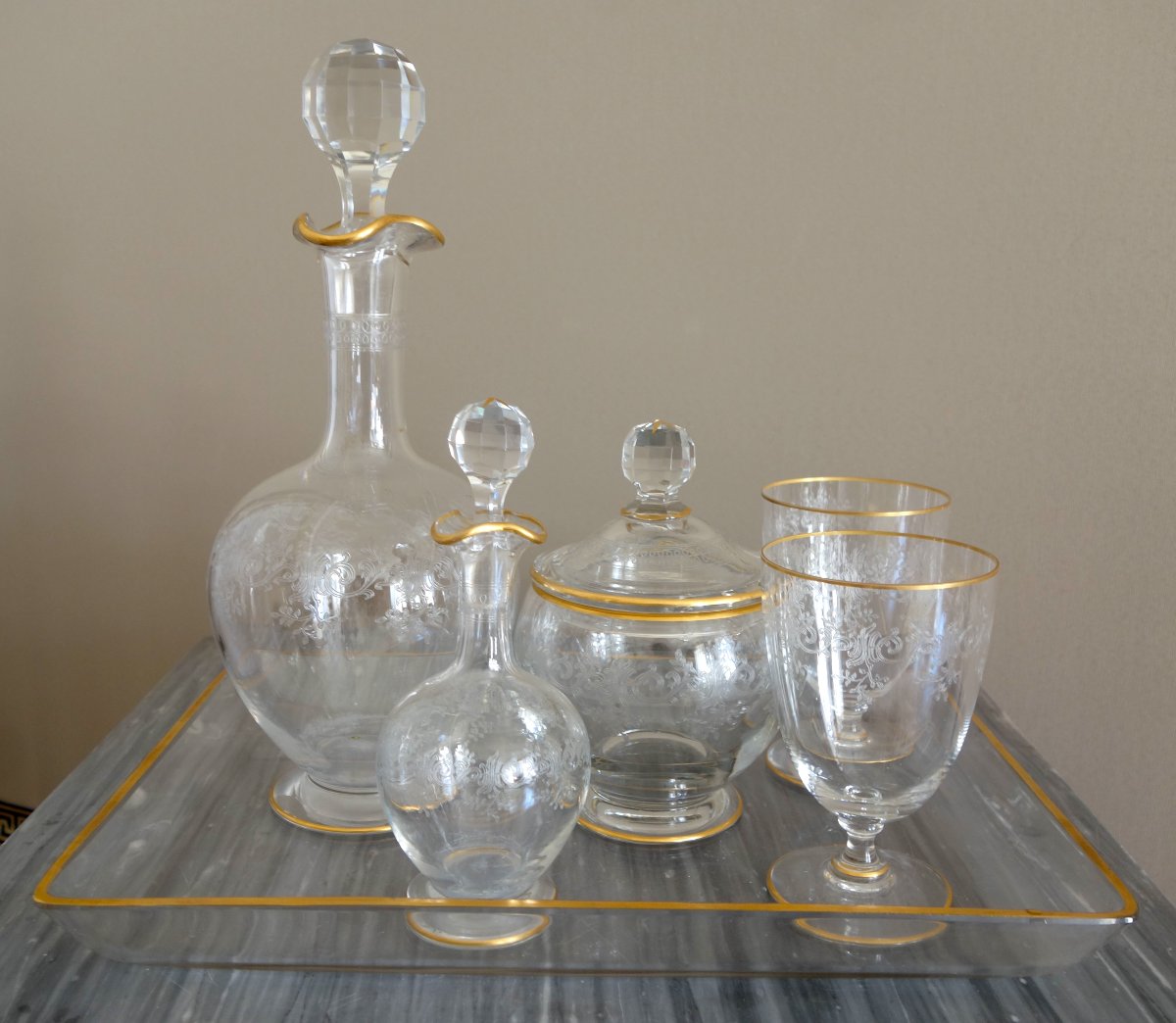 Baccarat, 6-piece Water Glass Set / Night Set In Crystal With A Gilded Récamier Sévigné Design