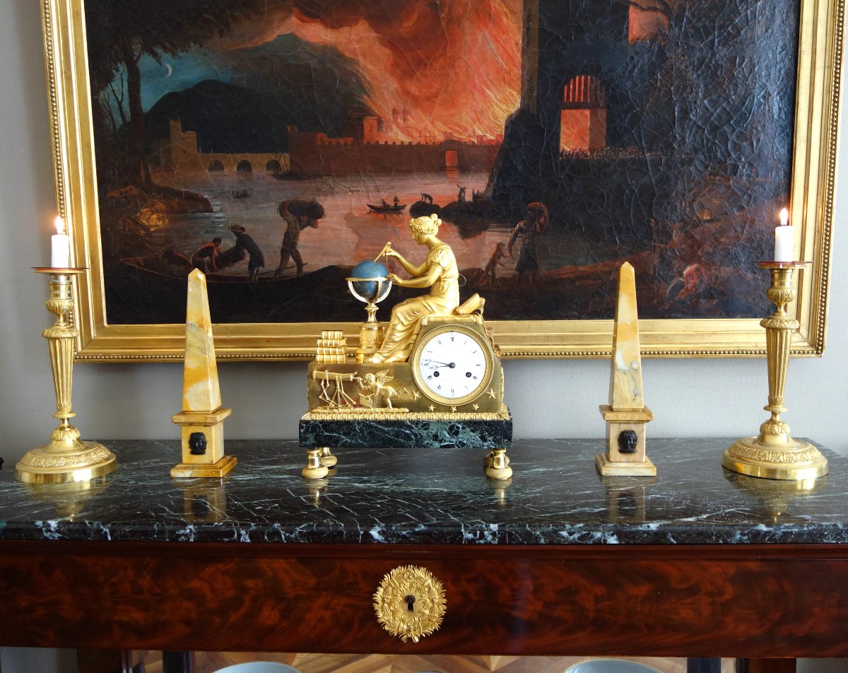 Paire d'obélisques en marbre jaune de Sienne et bronze patiné - style Empire Restauration-photo-8