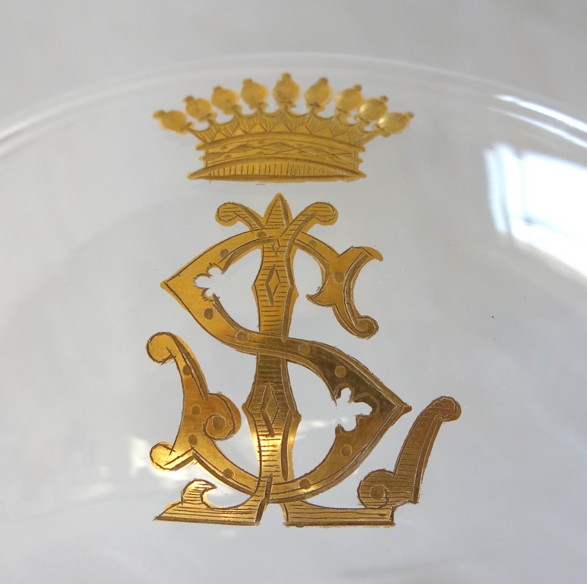 Saint Louis - Set Of 10 Cluny-style Champagne Flutes, Plain With Gold Engraving And A Count's Crown -photo-5