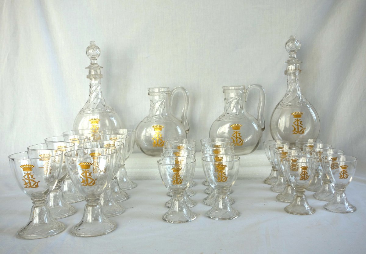 Saint Louis - Set Of 10 Cluny-style Champagne Flutes, Plain With Gold Engraving And A Count's Crown -photo-8
