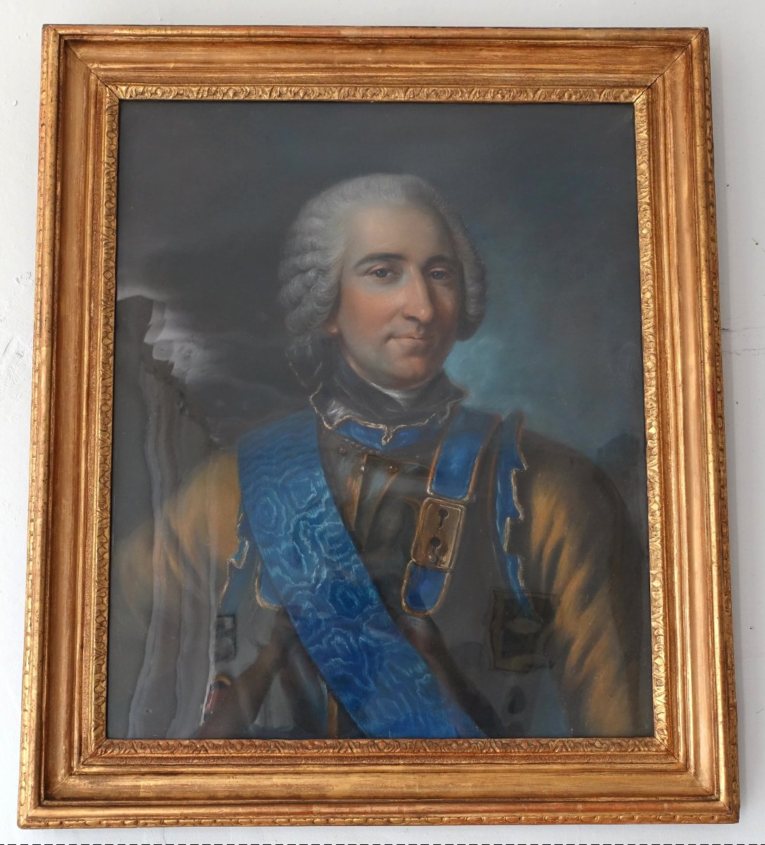 Claude Pougins De Saint Aubin - Pastel Portrait Of The Count Of Guerchy-photo-2
