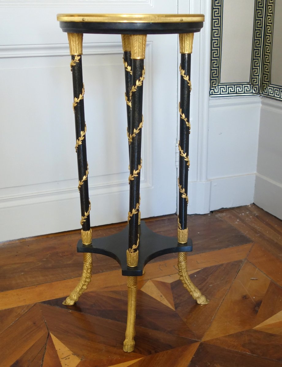 Athenienne-style Pedestal Table In Aventurine Lacquer And Gilded Bronze, Based On A Design By Weisweiler, Circa 1880-photo-3