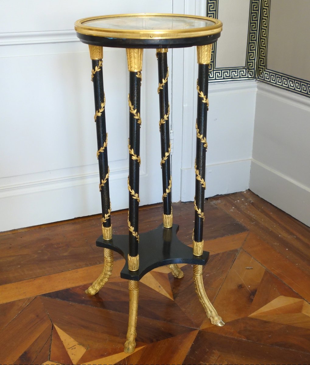 Athenienne-style Pedestal Table In Aventurine Lacquer And Gilded Bronze, Based On A Design By Weisweiler, Circa 1880-photo-2