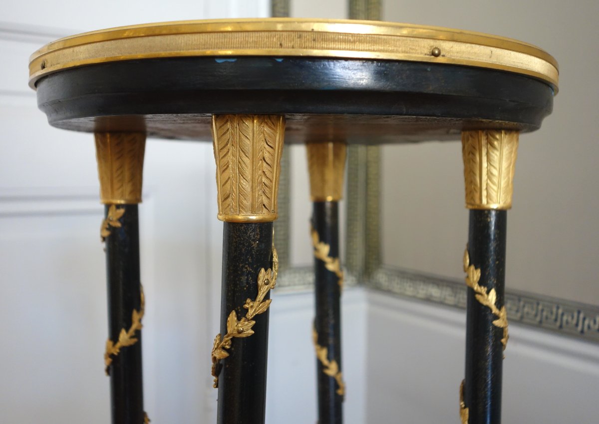 Athenienne-style Pedestal Table In Aventurine Lacquer And Gilded Bronze, Based On A Design By Weisweiler, Circa 1880-photo-3