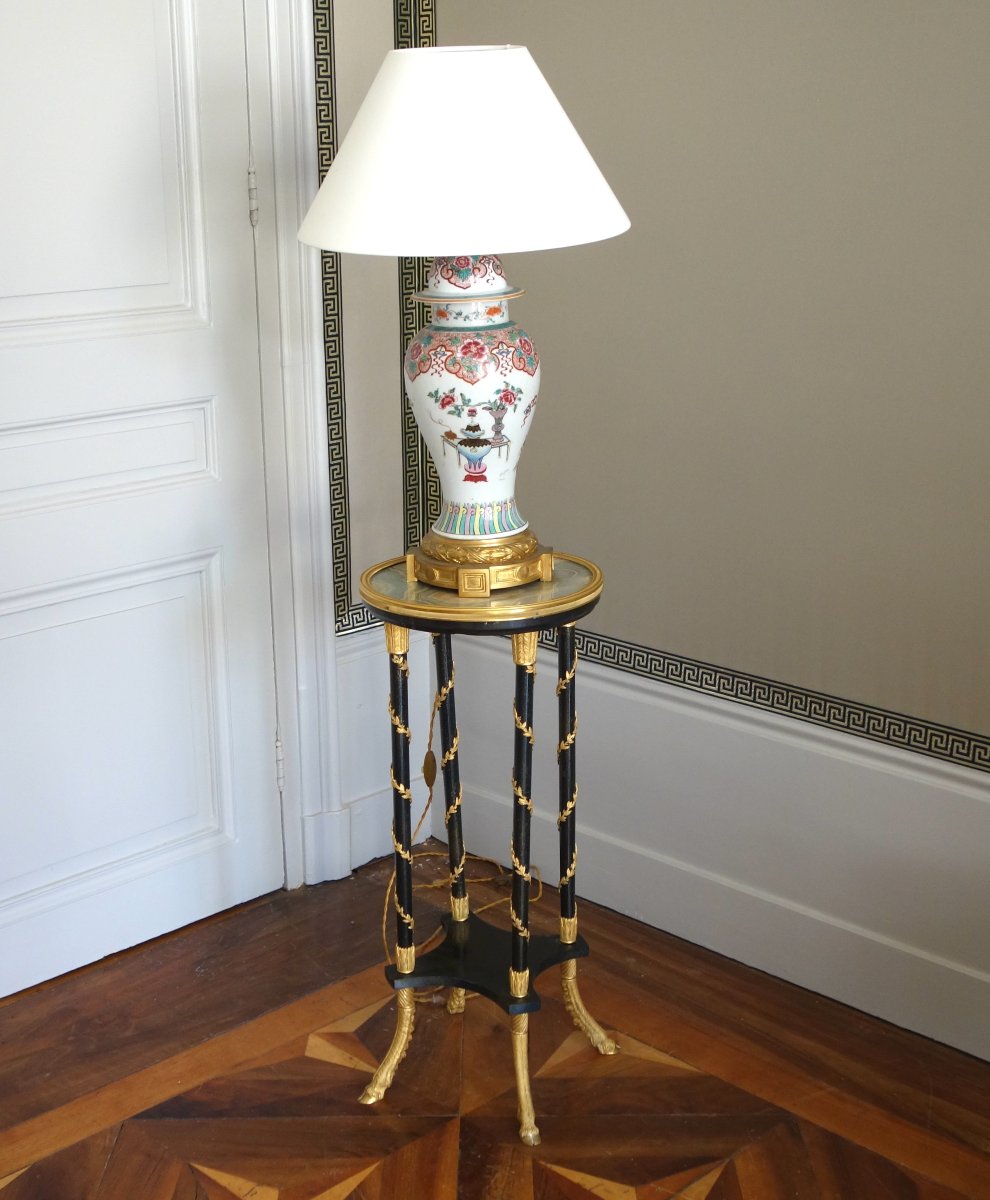 Athenienne-style Pedestal Table In Aventurine Lacquer And Gilded Bronze, Based On A Design By Weisweiler, Circa 1880-photo-8
