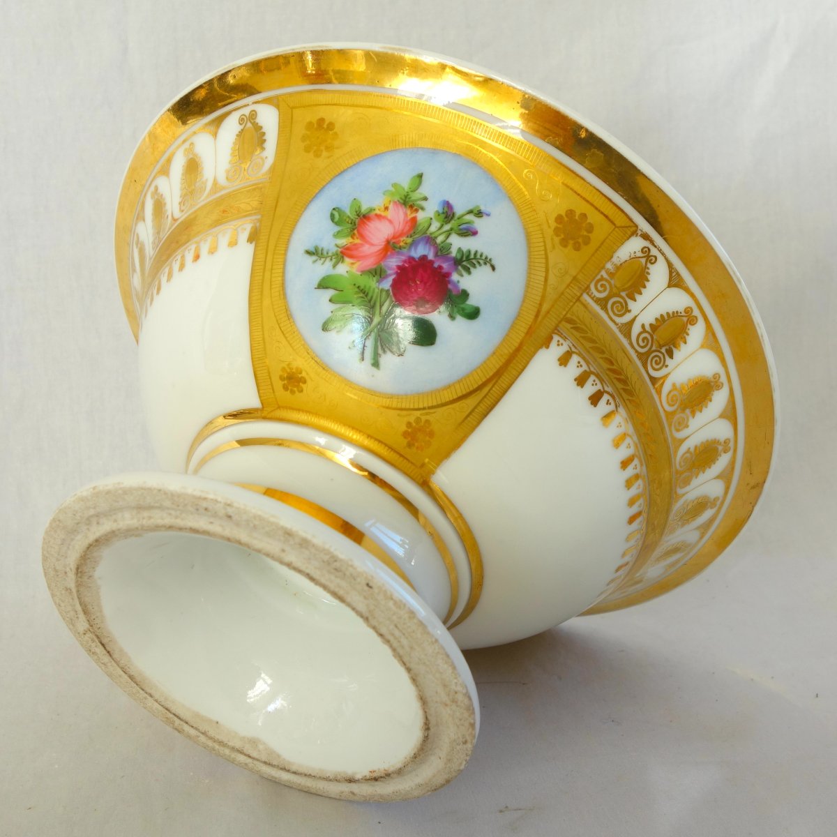 Service à café complet pour 8, porcelaine dorée florale, époque Empire Restauration - 12 pièces-photo-2