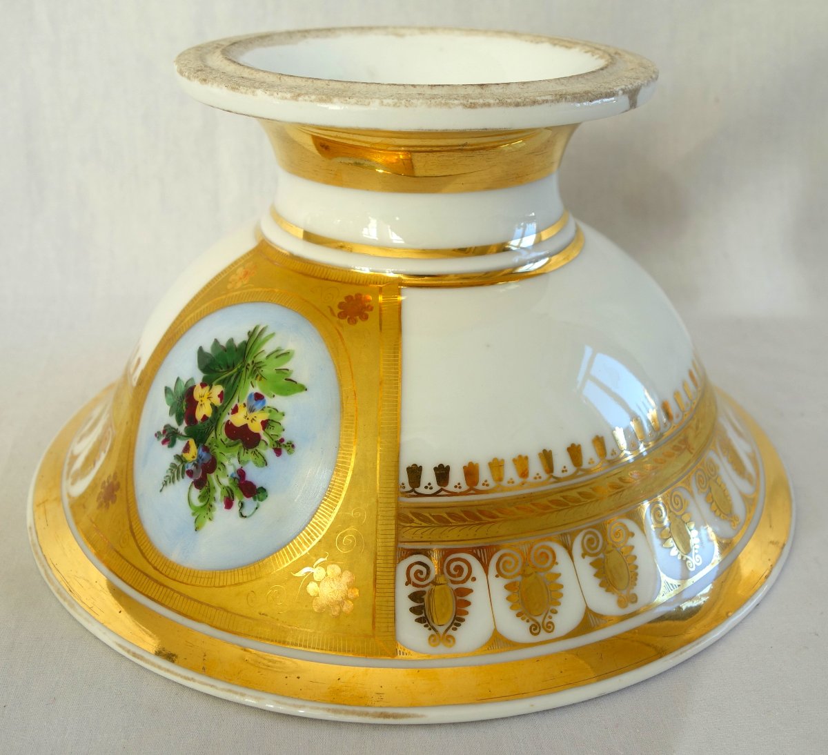 Service à café complet pour 8, porcelaine dorée florale, époque Empire Restauration - 12 pièces-photo-3