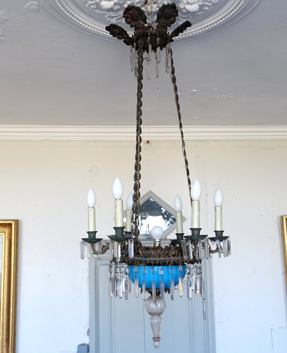 Baccarat - Napoleon III-era Crystal And Opaline Chandelier-photo-2