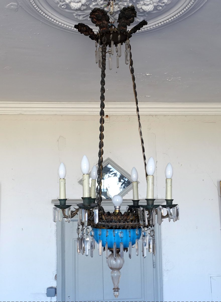 Baccarat - Napoleon III-era Crystal And Opaline Chandelier-photo-3