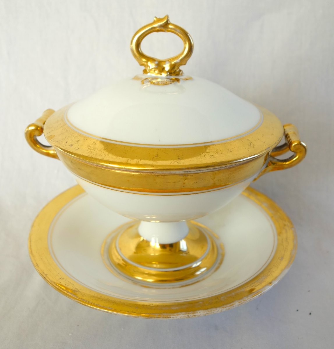 White And Gold Paris Porcelain Soup Bowl, Circa 1830-photo-4