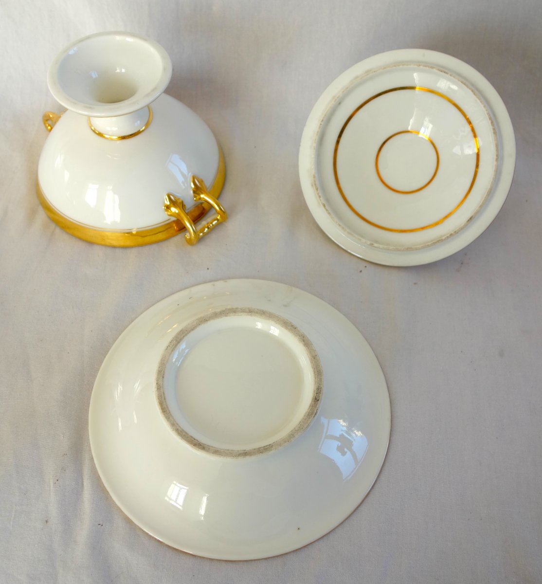 White And Gold Paris Porcelain Soup Bowl, Circa 1830-photo-5