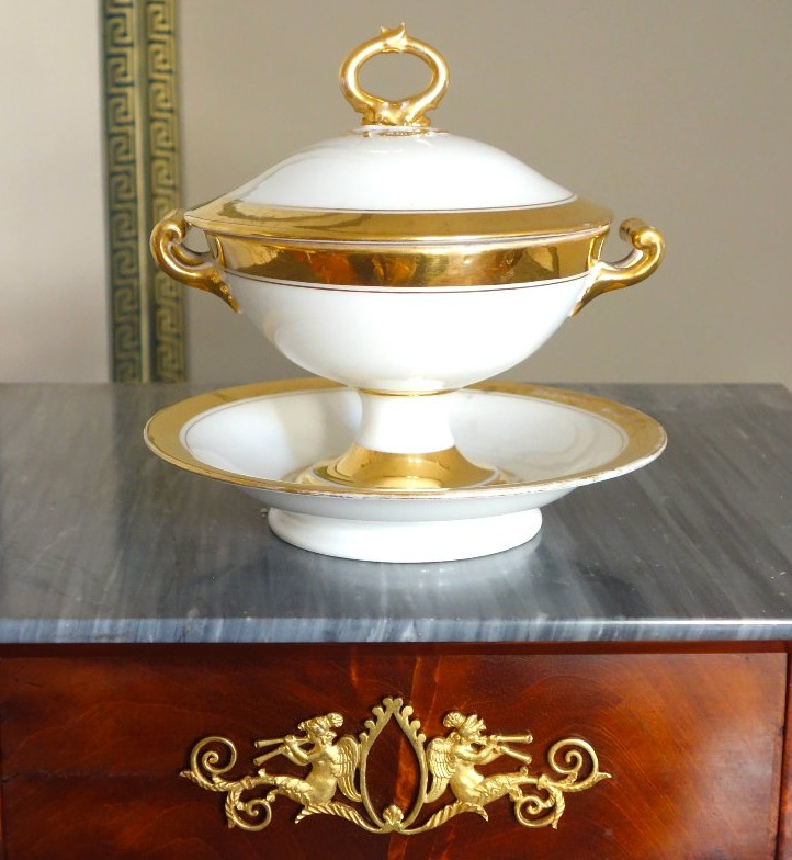 White And Gold Paris Porcelain Soup Bowl, Circa 1830