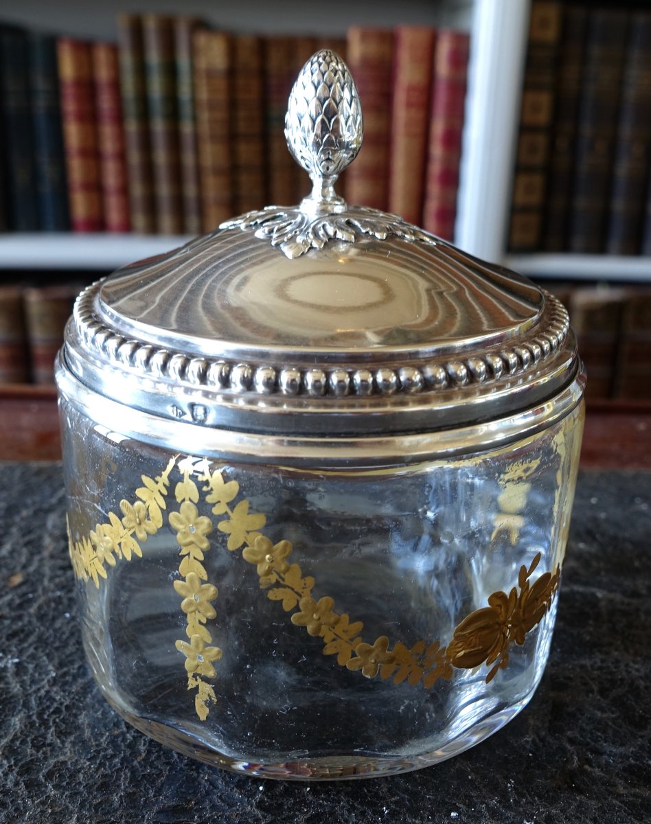 Baccarat And Puiforcat—large Box In Gilded Crystal With A Solid Silver Minerve Lid