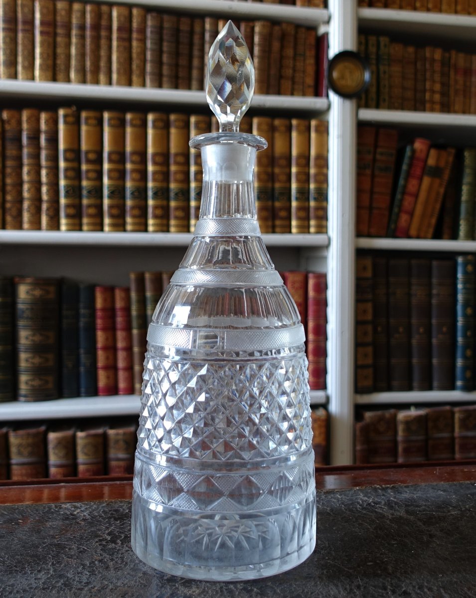 Le Creusot : carafe à vin / carafe à whisky taillée, époque Empire Restauration vers 1810 - 20-photo-3