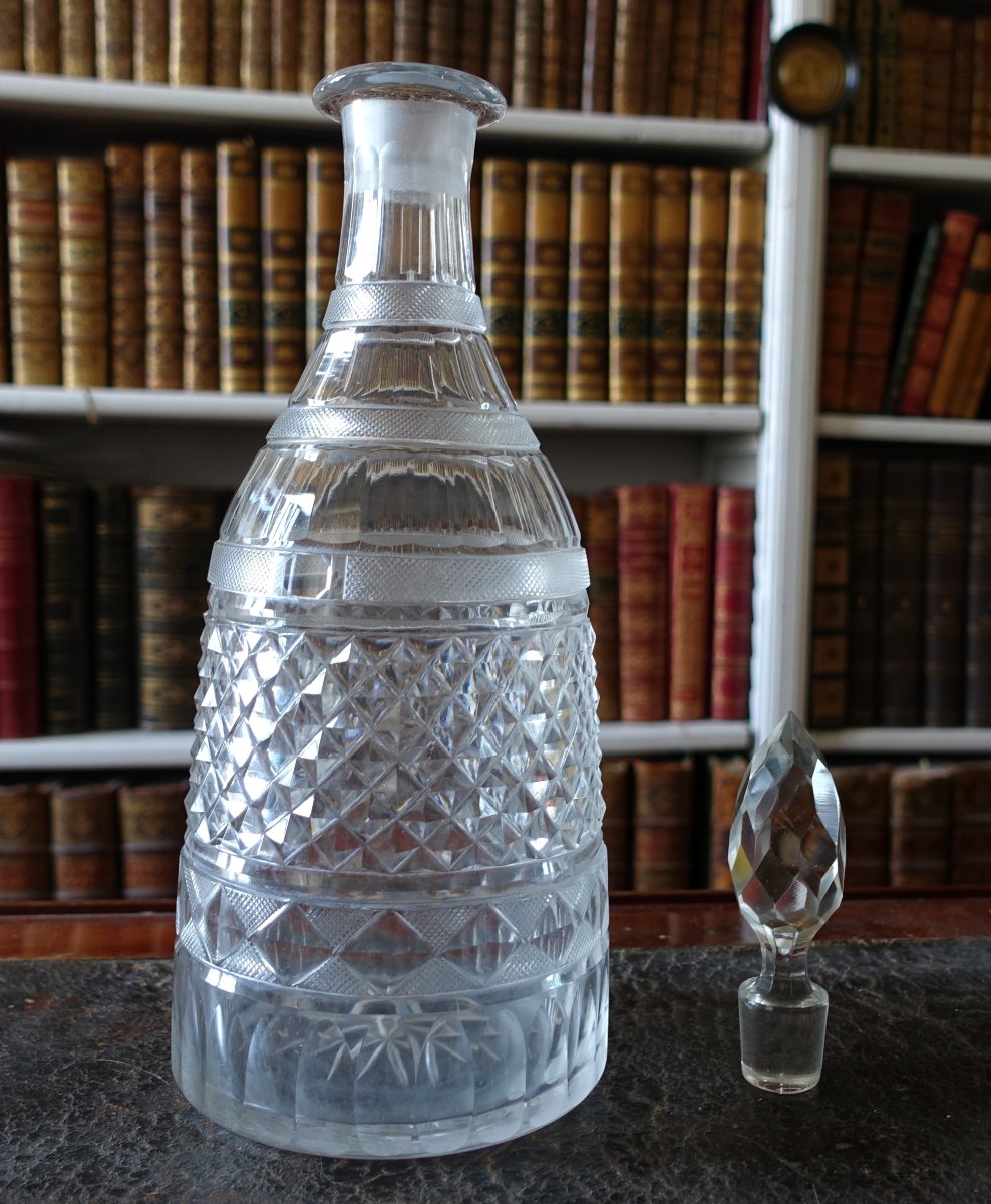 Le Creusot : carafe à vin / carafe à whisky taillée, époque Empire Restauration vers 1810 - 20-photo-3