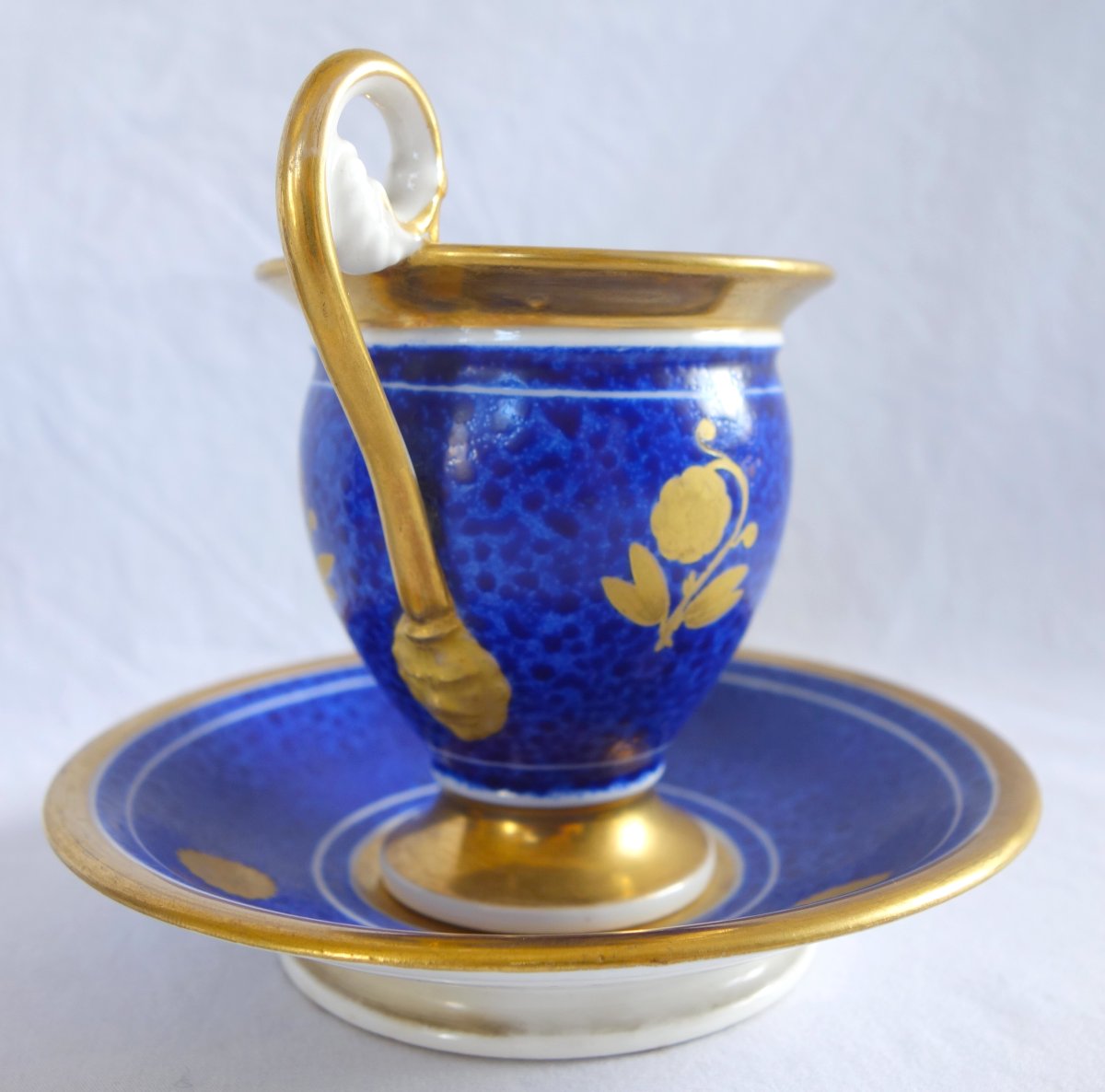Pair Of Period Empire-style Cups With Landscape Designs On A Blue Background; Restored—paris Porcelain-photo-4