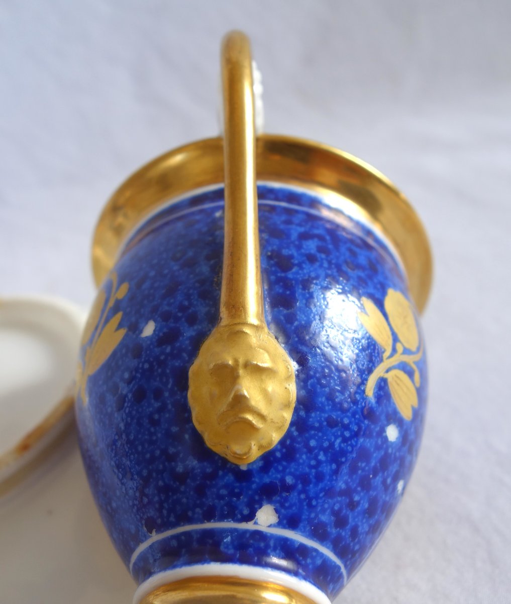 Pair Of Period Empire-style Cups With Landscape Designs On A Blue Background; Restored—paris Porcelain-photo-6