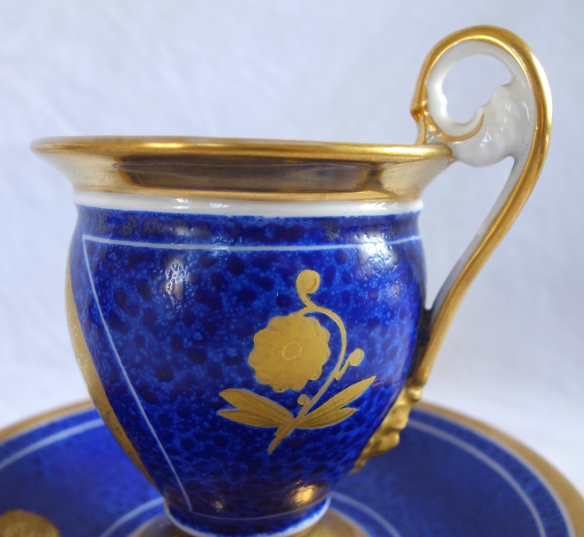 Pair Of Period Empire-style Cups With Landscape Designs On A Blue Background; Restored—paris Porcelain-photo-7