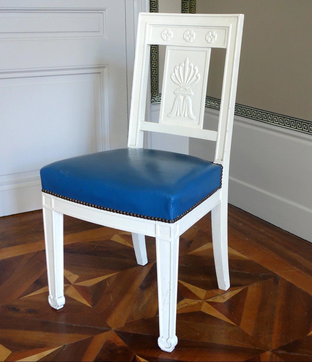 Suite de 8 chaises de salle à manger en bois laqué d'époque Empire-photo-2