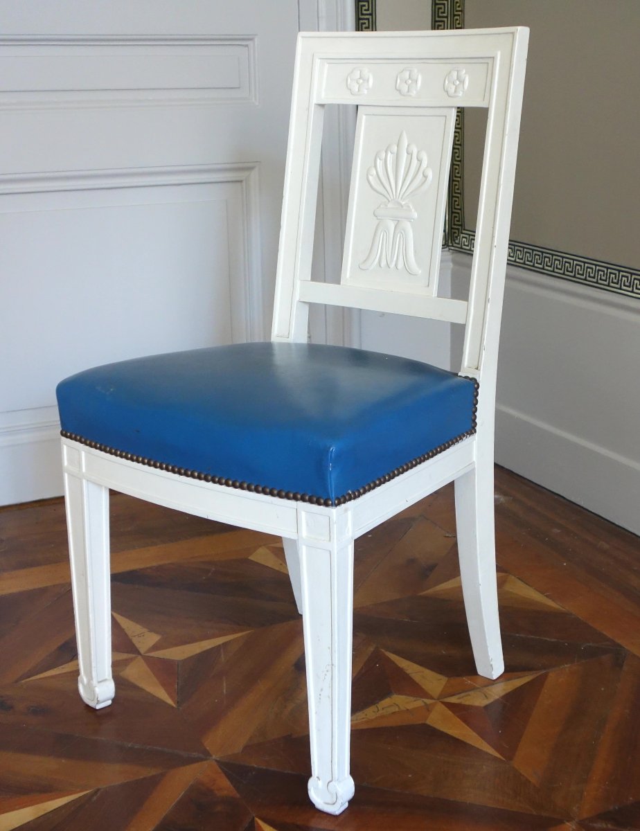 Suite de 8 chaises de salle à manger en bois laqué d'époque Empire-photo-3