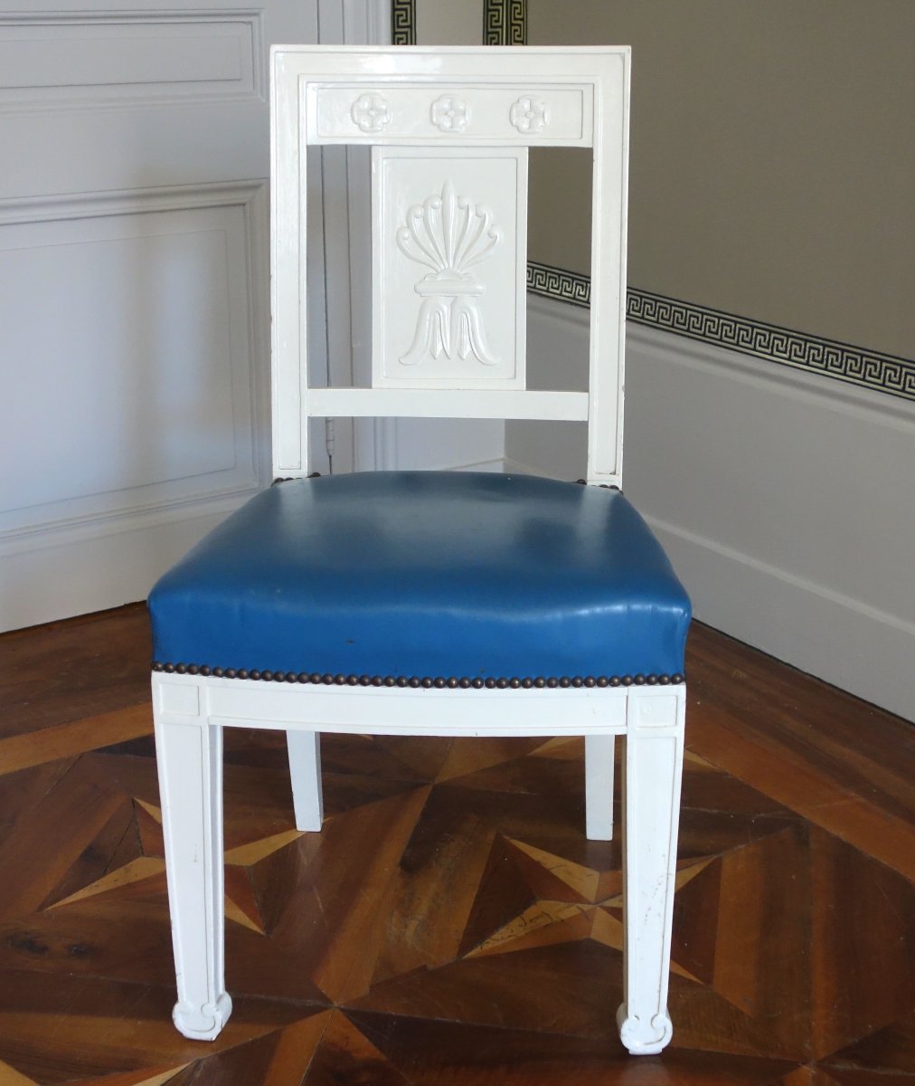 Suite de 8 chaises de salle à manger en bois laqué d'époque Empire-photo-1