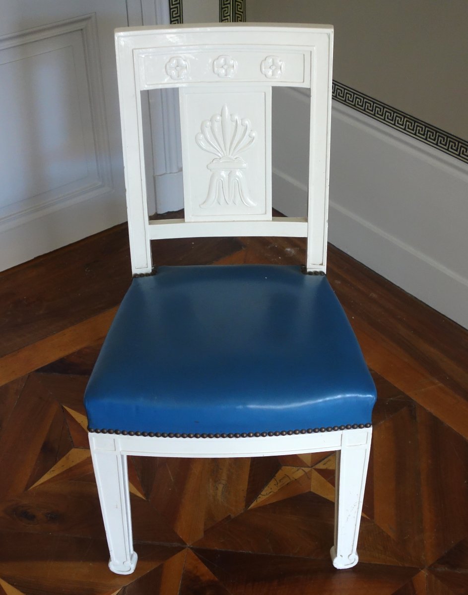 Suite de 8 chaises de salle à manger en bois laqué d'époque Empire-photo-3