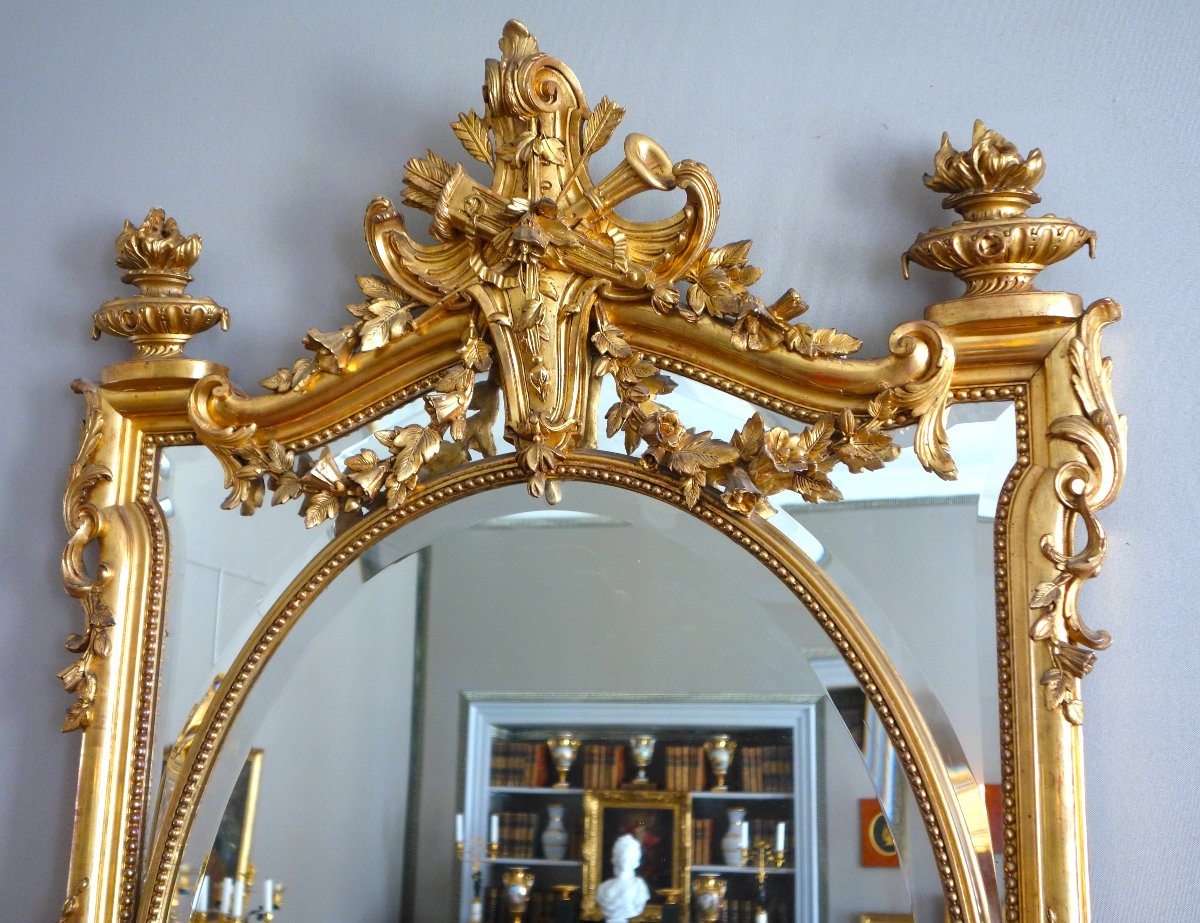 Exceptional Napoleon III-era Mirror With Glazing Beads, Made Of Wood Gilded With Gold Leaf-photo-4