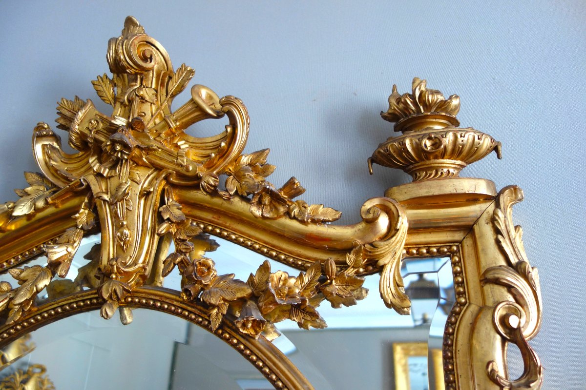 Exceptional Napoleon III-era Mirror With Glazing Beads, Made Of Wood Gilded With Gold Leaf-photo-2