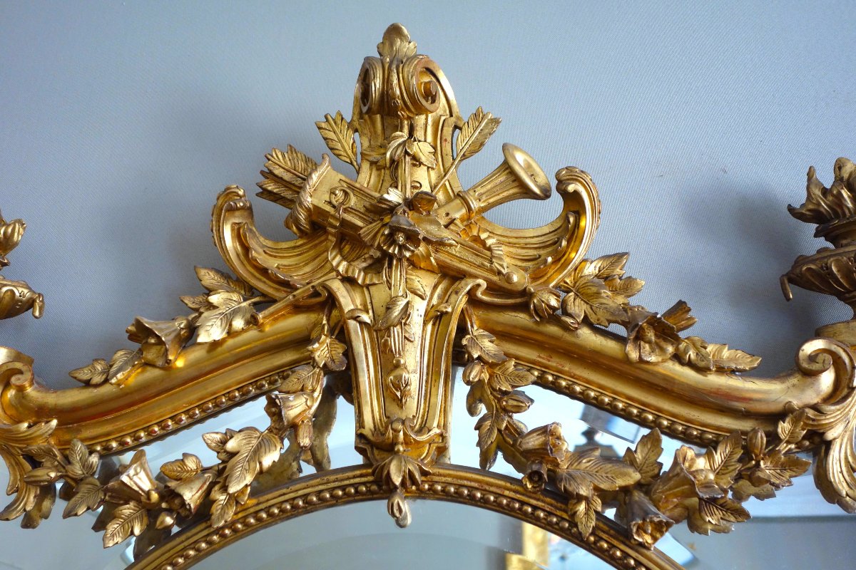 Exceptional Napoleon III-era Mirror With Glazing Beads, Made Of Wood Gilded With Gold Leaf-photo-3