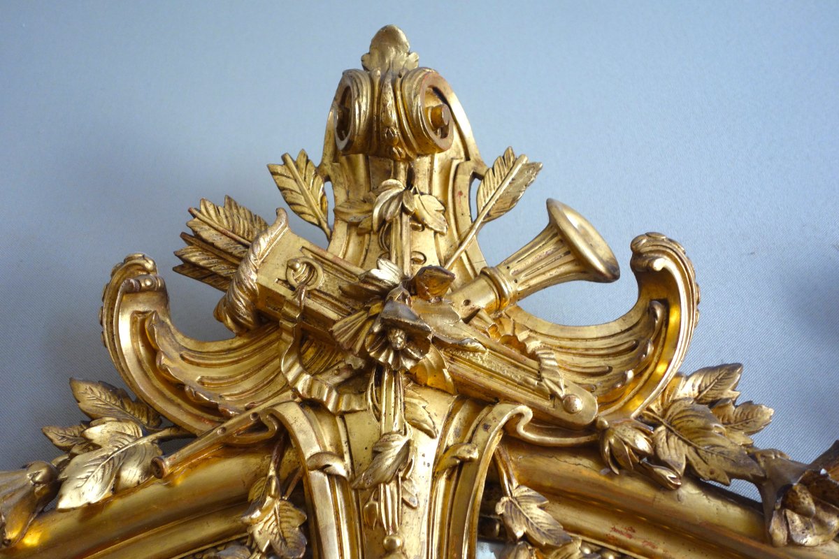 Exceptional Napoleon III-era Mirror With Glazing Beads, Made Of Wood Gilded With Gold Leaf-photo-4