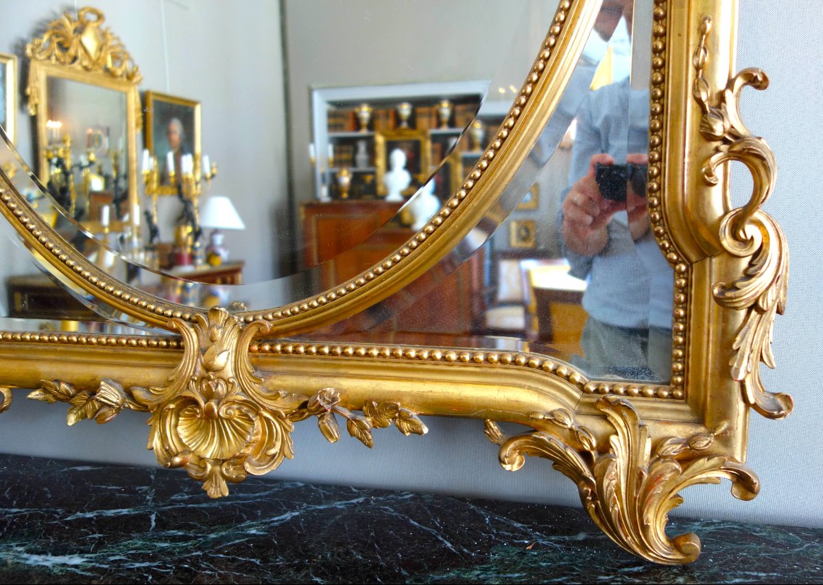 Exceptional Napoleon III-era Mirror With Glazing Beads, Made Of Wood Gilded With Gold Leaf-photo-5