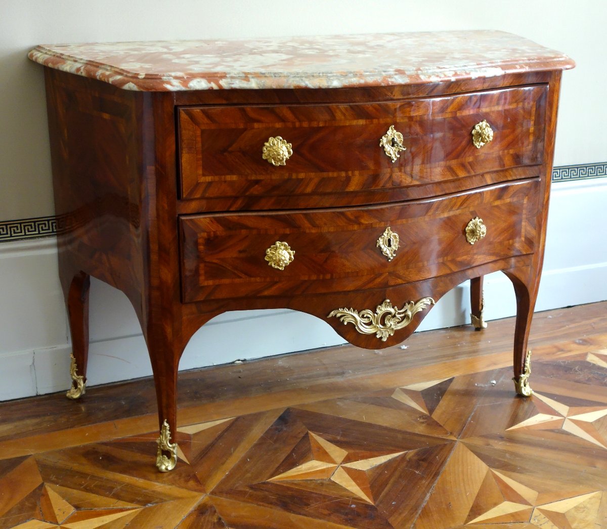 Hubert Hansen: Louis XV-era Chest Of Drawers With Satinwood Veneer—stamped-photo-3