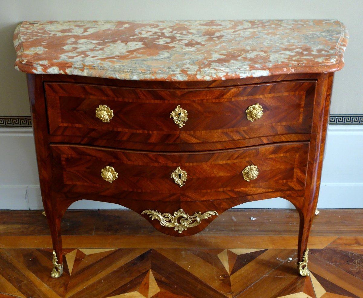 Hubert Hansen: Louis XV-era Chest Of Drawers With Satinwood Veneer—stamped-photo-4