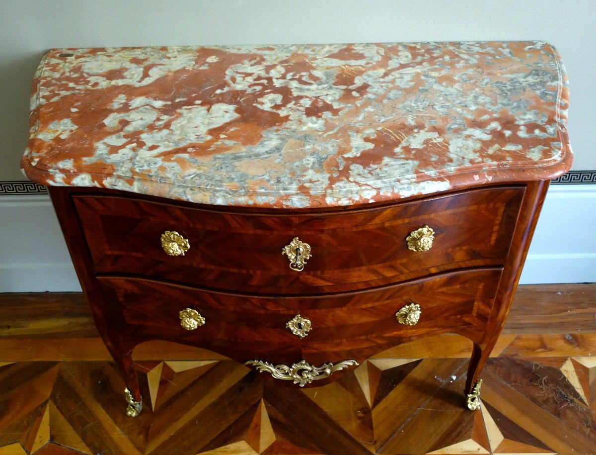 Hubert Hansen: Louis XV-era Chest Of Drawers With Satinwood Veneer—stamped-photo-1