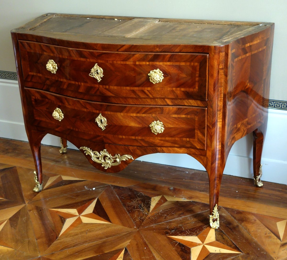 Hubert Hansen: Louis XV-era Chest Of Drawers With Satinwood Veneer—stamped-photo-6