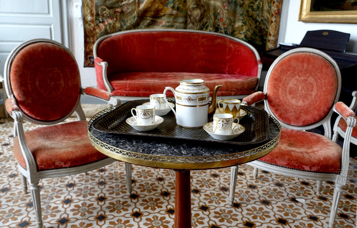 Grand plateau de service Napoléon III en tôle laquée : semi d'étoiles d'or sur fond noir-photo-5