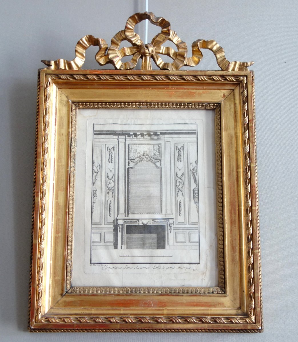 18th Century Engraving : Project For A Louis XVI Mantel In A Beautiful Gilt Frame-photo-2