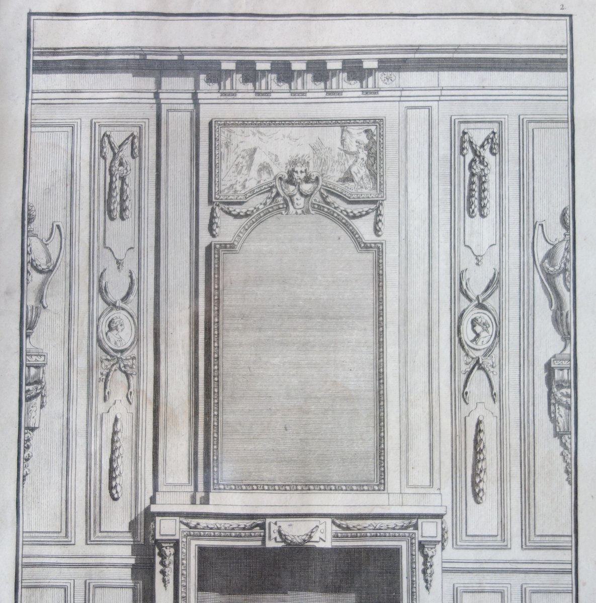 18th Century Engraving : Project For A Louis XVI Mantel In A Beautiful Gilt Frame-photo-3