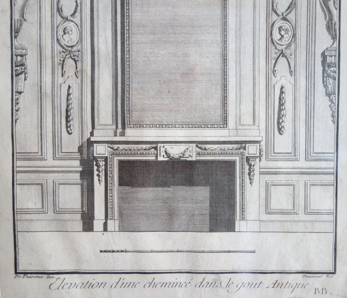 18th Century Engraving : Project For A Louis XVI Mantel In A Beautiful Gilt Frame-photo-1