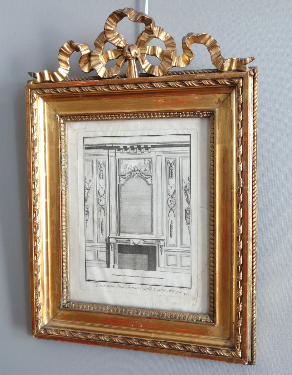 18th Century Engraving : Project For A Louis XVI Mantel In A Beautiful Gilt Frame-photo-4