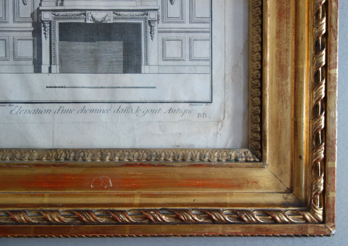 18th Century Engraving : Project For A Louis XVI Mantel In A Beautiful Gilt Frame-photo-6