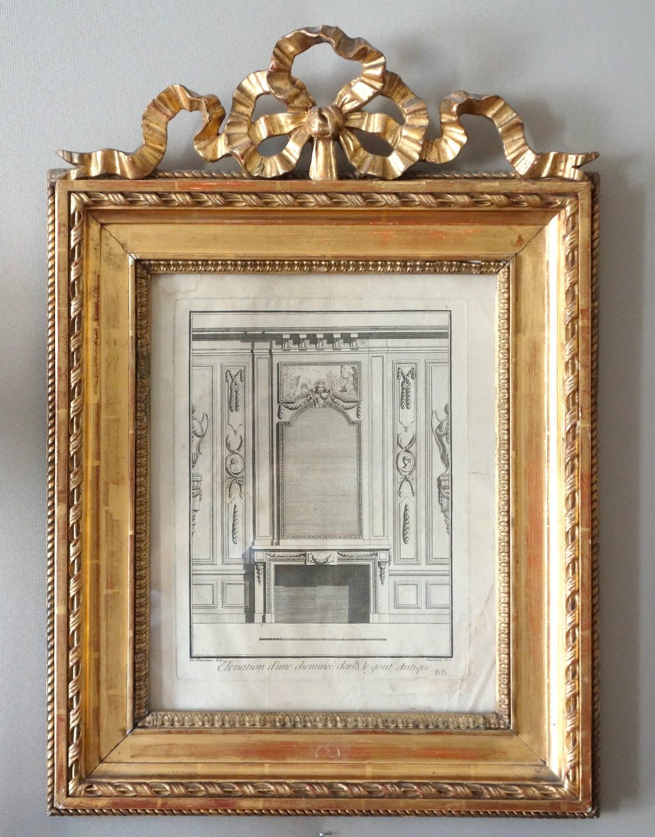 18th Century Engraving : Project For A Louis XVI Mantel In A Beautiful Gilt Frame