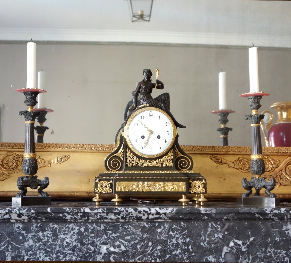 Louis XVI-era Clock In Patinated And Gilded Bronze—an Allegory Of Love, Late 18th Century-photo-7