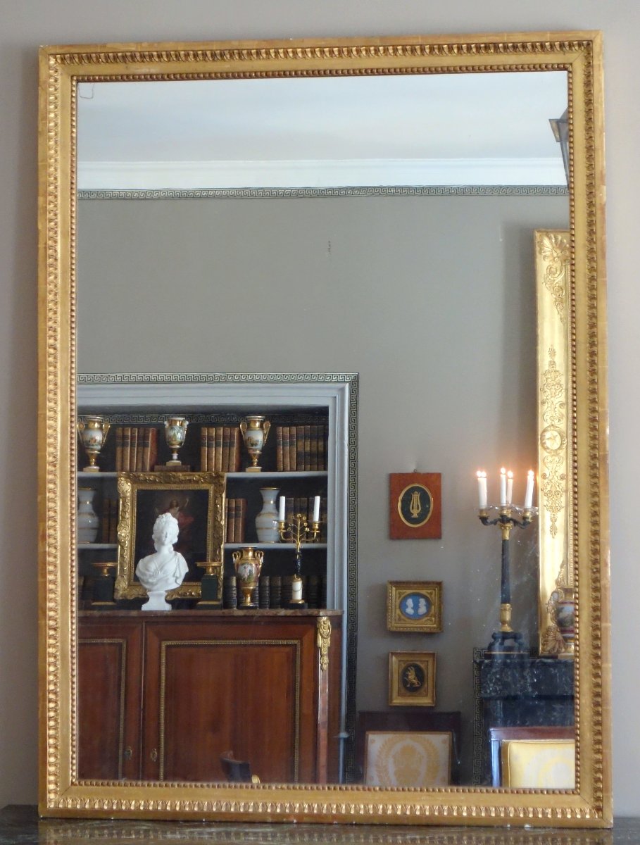 Grand miroir de cheminée Louis XVI  doré à l'a feuille d'or, glace au mercure - 145cm x 107cm-photo-2