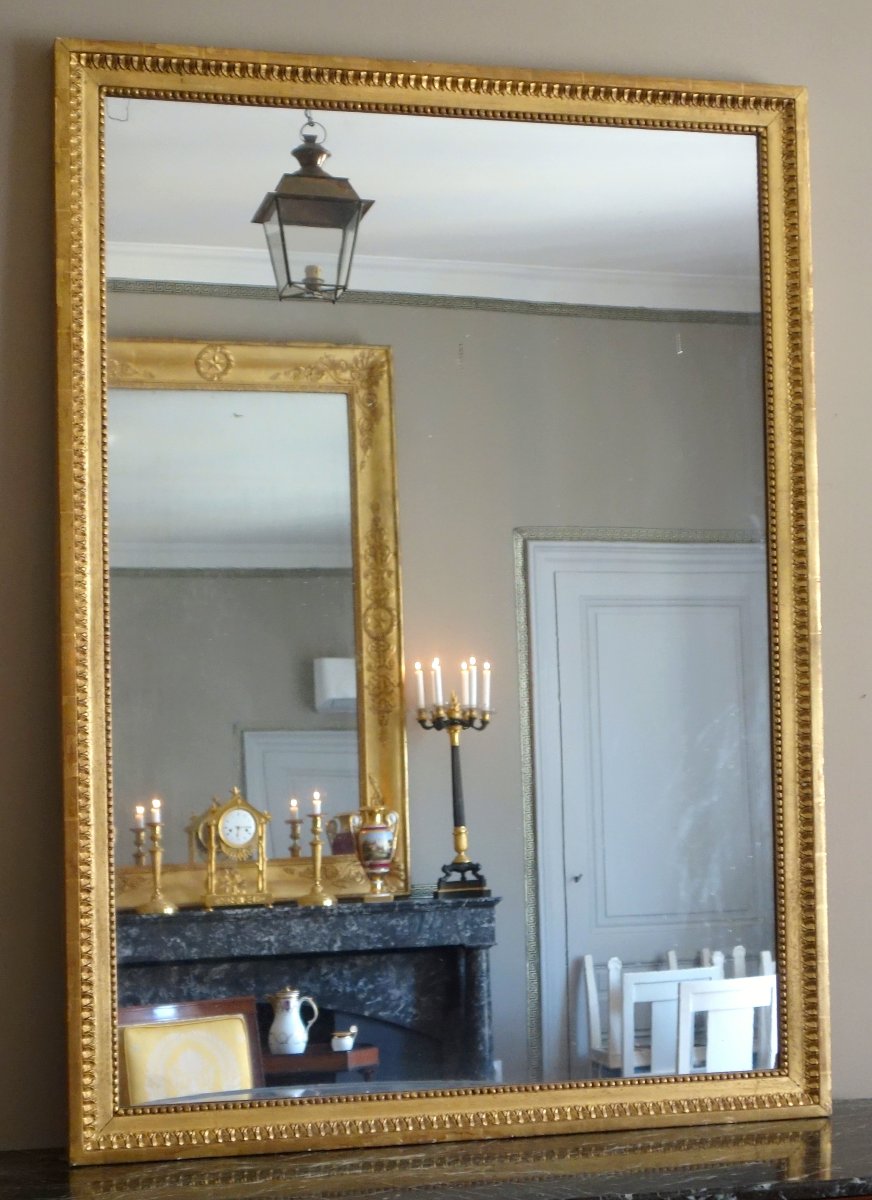 Grand miroir de cheminée Louis XVI  doré à l'a feuille d'or, glace au mercure - 145cm x 107cm-photo-4