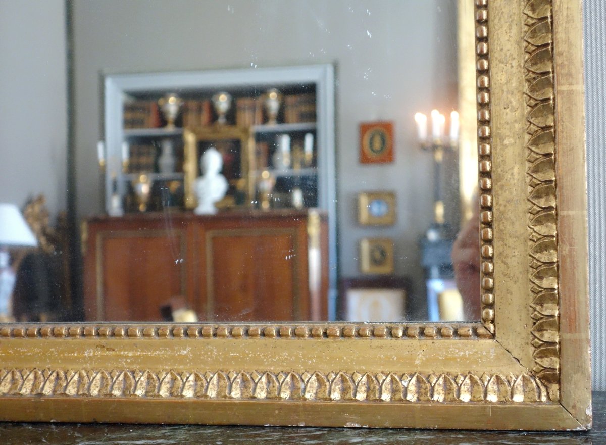 Grand miroir de cheminée Louis XVI  doré à l'a feuille d'or, glace au mercure - 145cm x 107cm-photo-2