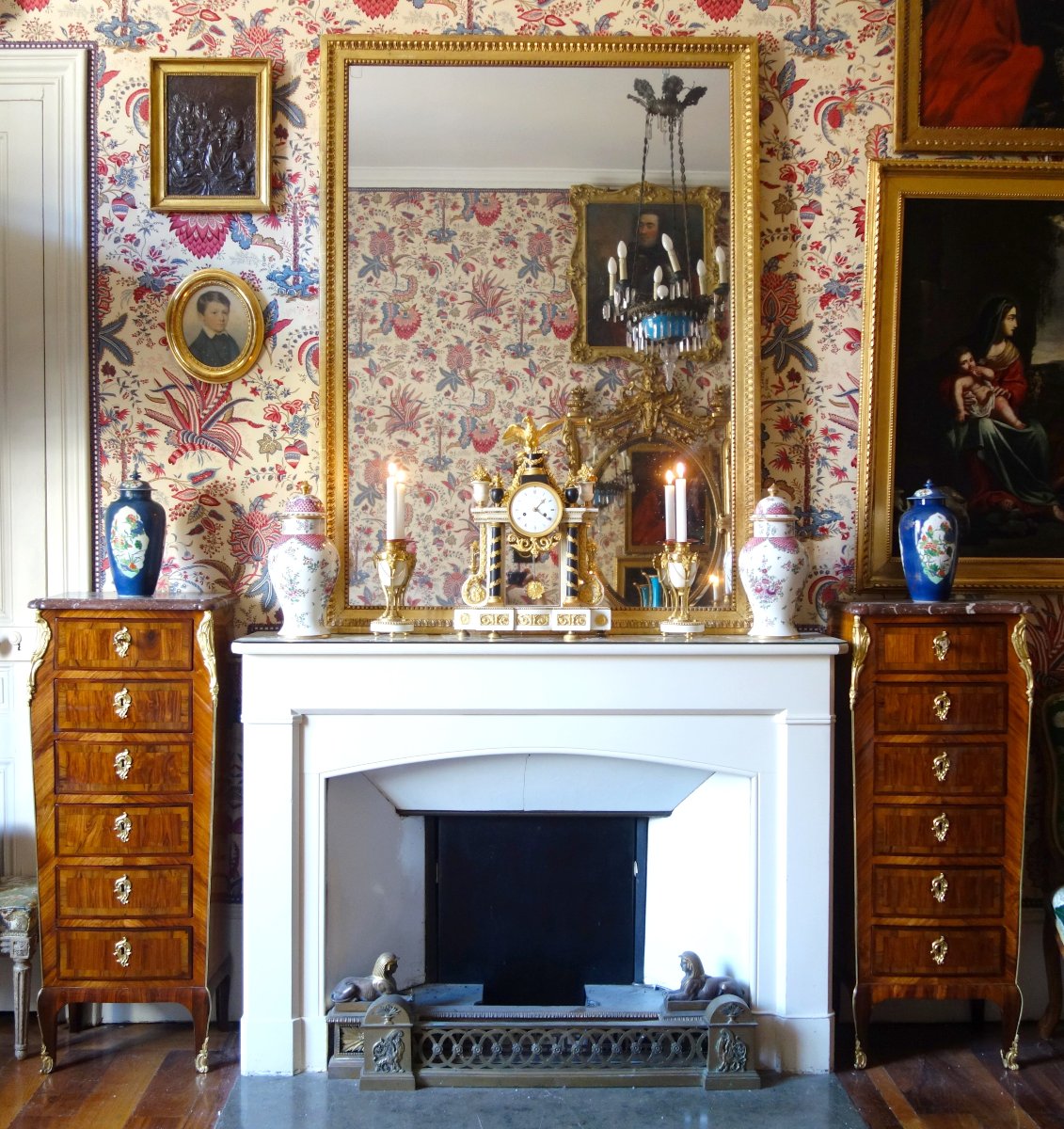Grand miroir de cheminée Louis XVI  doré à l'a feuille d'or, glace au mercure - 145cm x 107cm-photo-6
